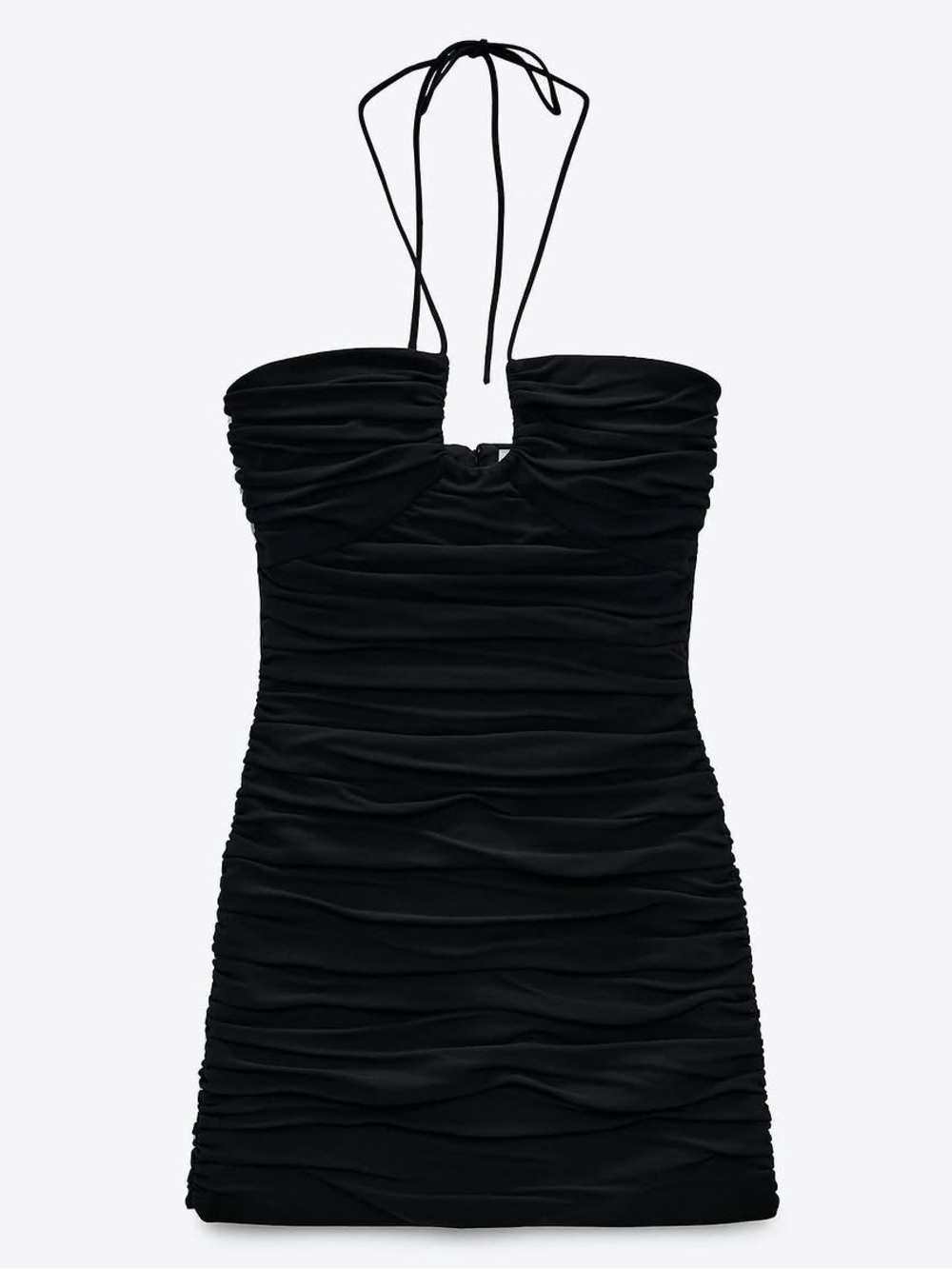 Zara Black Ruched Halter Mini Dress